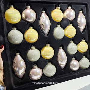 Be Merry Home Mercury Glass Ornament Balls 20 Pink Iridescent Yellow Gold Beaded